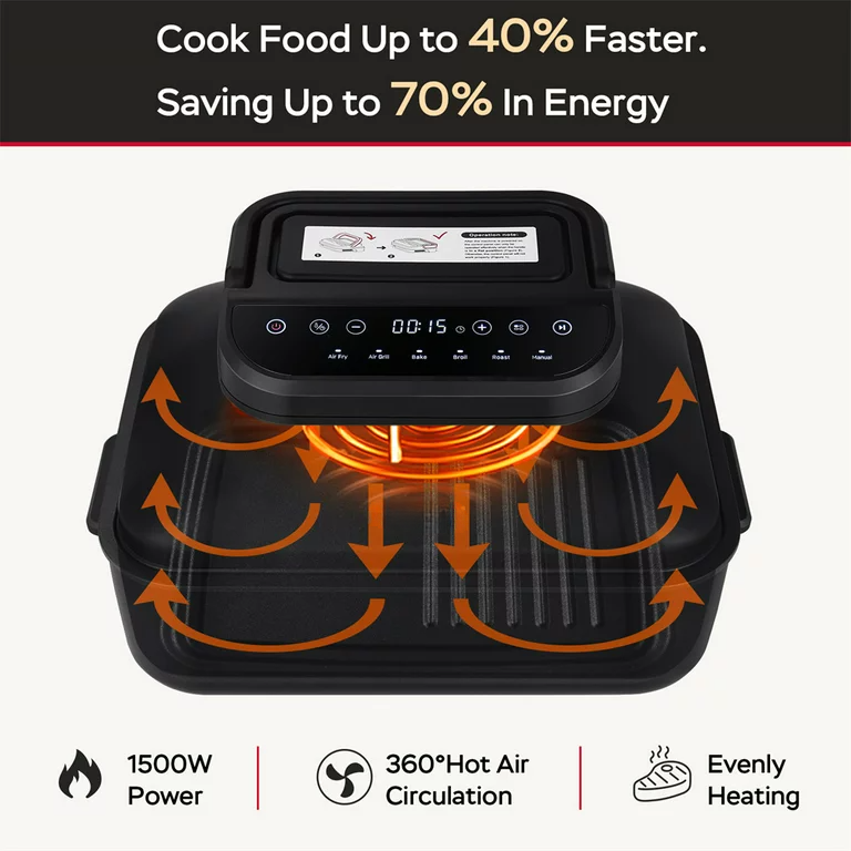 Crystal Air Fryer Lid & Electric Indoor Grill Combo, 6-in-1 Air Fryer Oven, Grill & Griddle المقلاة الهوائية ومجموعة الشواية الكهربائية الداخلية ، المقلاة الهوائية 6 في 1 من كريستال Crystal Air Fryer Lid & Electric Indoor Grill Combo, 6-in-1 Air Fryer Oven, Grill & Griddle المقلاة الهوائية ومجموعة الشواية الكهربائية الداخلية ، المقلاة الهوائية 6 في 1 من كريستال